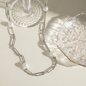 1 piece simple series elegant geometric stainless steel  gold plated artificial pearl women chain necklaces h5